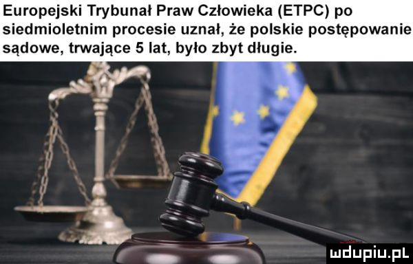 europejski trybunał praw człowieka etpc po siedmioletnim procesie uznał że polskie postępowanie sądowe trwające   lat było zbyt długie