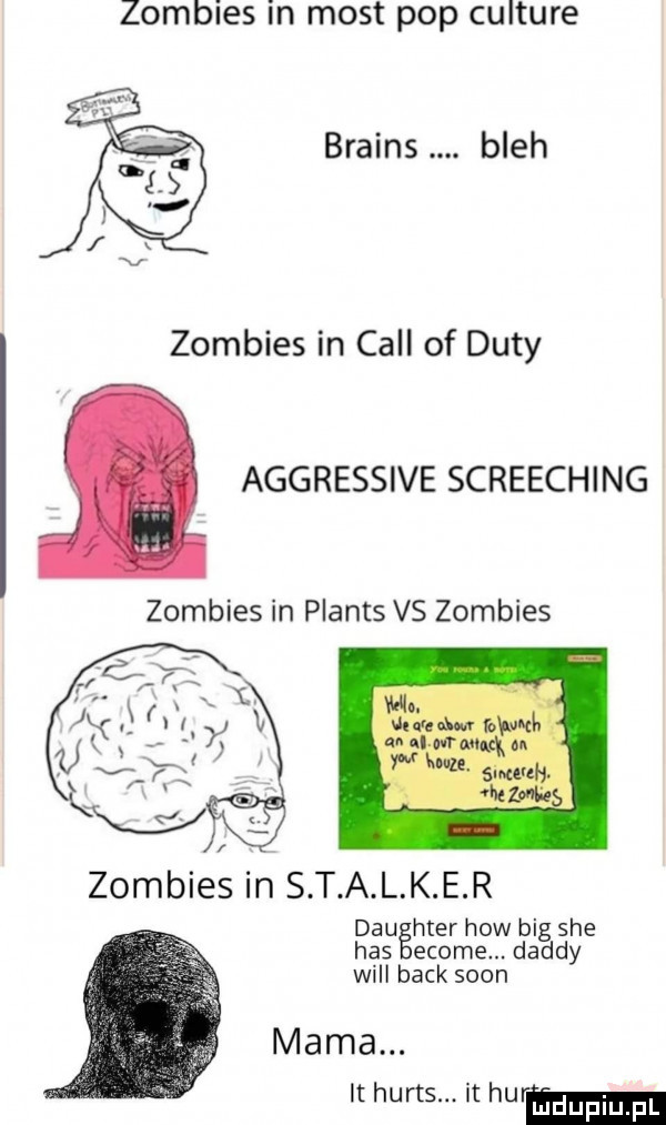zombies in most pop culture brains bleh zombies in cell of daty aggressive screeching zombies in plants vs zombies zombies in stalker daughter hiw big sie has ecome. dandy will beck sion mama. it hurys. it hmmm