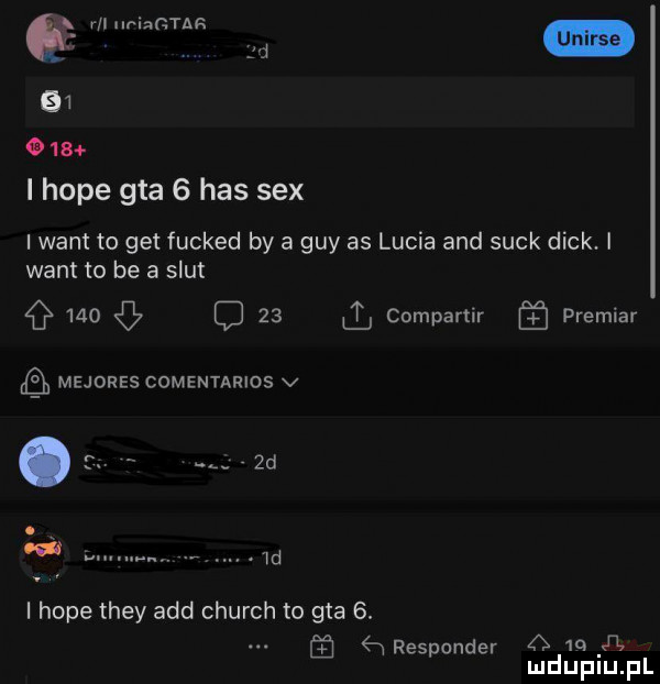 rn iirizgtar d        i hope gta   has sex i want to get fucked by a gay as lucia and suck dick. i want to be a smut     j    companir mejores comentarios v i hope they agd church to gta  . responder m jl