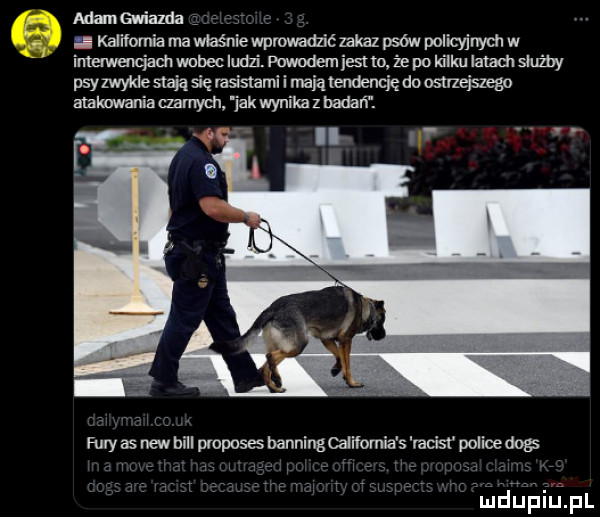 maldanin. kalifornia ma właśnie wpmmdzié zakaz psów policyjnych w imama. wubecludzi powiatu. żepokilkulatachsłużby psyzwykle stają się vasistami i macą tendencję do ostrzejszego ammumnia uamym jak wynika z badań
