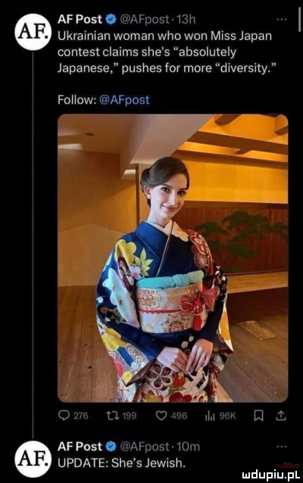 af post. tuafpost   h ukrainian wiman who won miss japan content claims sie s absolutely japanese pushes for more diversity fellow afpost m dw uw mgr i i. af post. afpost   m update sie s jewish