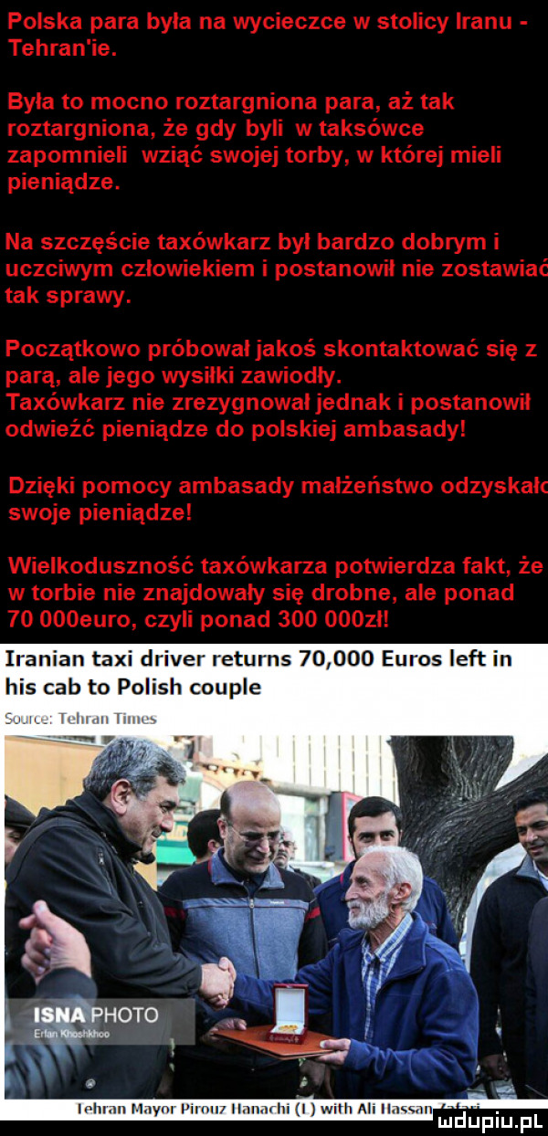 iranian taxi driver returns        euras lift in his cab to polish couple wr l i i lelum haim mam ll n h lu i wsh all ilawm