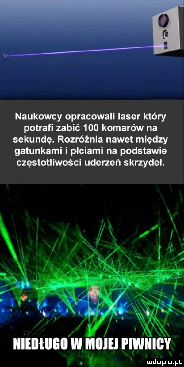 naukowcy opracowali laser który potrafi zabić     komarów na sekundę. rozróżnia nawet między gatunkami i płciami na podstawie częstotliwości uderzeń skrzydeł. abakankami. l c x lllllltllﬂﬂ w mch wm. v