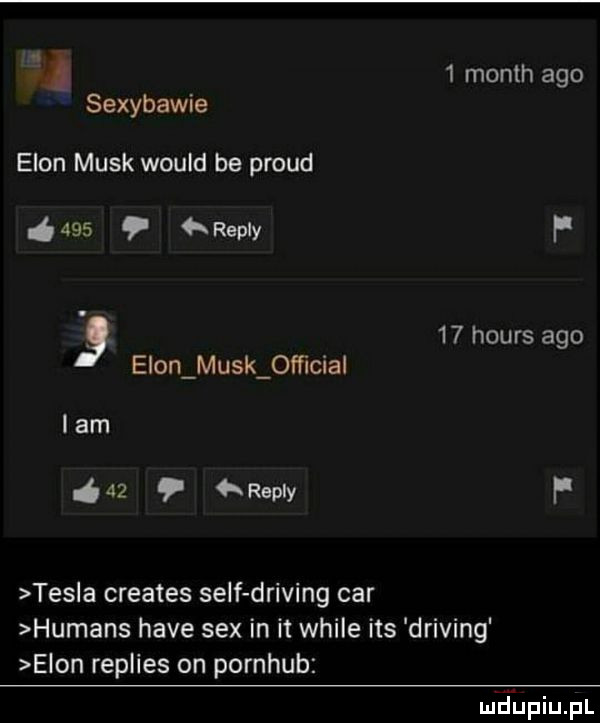 month ago sexybawie egon munk would be proud     repry f    hours ago egon munk otﬁcial lajn    repry f tes a creates sylf driving car humans hace sex in it weile ihs driving egon replies on pornhub mthiupl