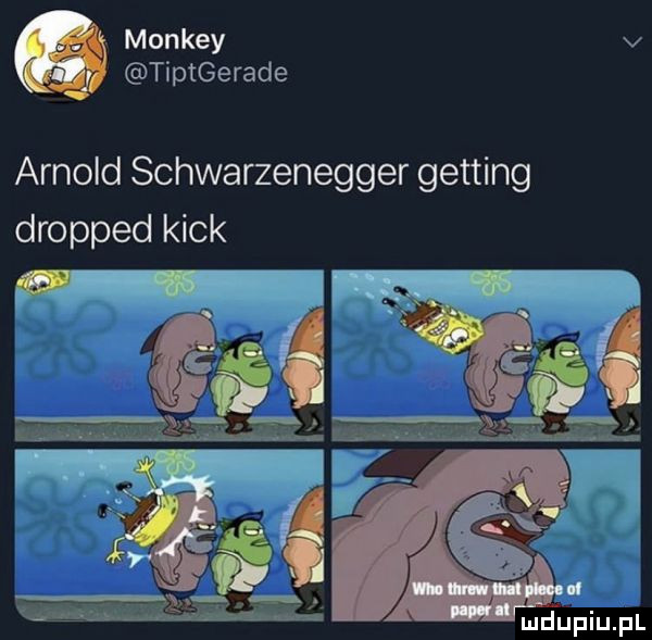 monkey v tiptgerade arnold schwarzenegger getting dropped kick mdﬁpiupl