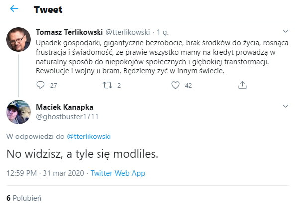 mm tam. terlikowski tterhkowskw w g. v upadek gospodarny gigantyczne oezrooooe brak srodkow do zygo roanq fmstraqa i świadomość ze prawie wszystko mamy na kredyt prowadzą w natyramy sposób do meookoyow społecznych i meookyey transfurmaql rewolucje wojny u bram będziemy zyć w mnym swueoe     uz e   . maciek kanapka v ghosxousterw    w w udpowvedzl do nedlkowskl no widzisz a tyle się modliles.       pm   mar     twrnerwebapp s pomień