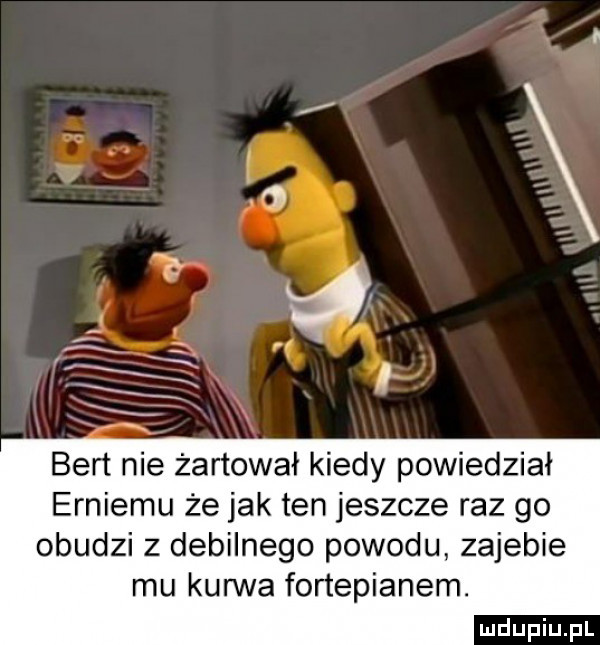 bert nie żartował kiedy powiedział erniemu że jak ten jeszcze raz go obudzi z debilnego powodu zajebie mu kurwa fortepianem