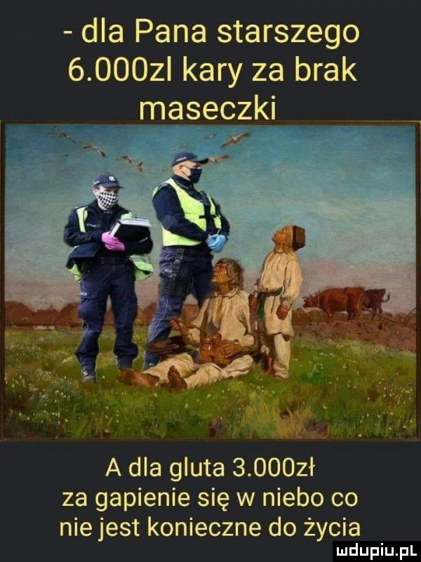 dla pana starszego        kary za brak maseczki a dla gluta       ł za gapienie się w niebo co nie jest konieczne do życia