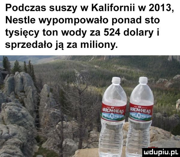 podczas suszy w kalifornii w      nestle wypompowało ponad sto tysięcy ton wody za     dolary i sprzedało ją za miliony