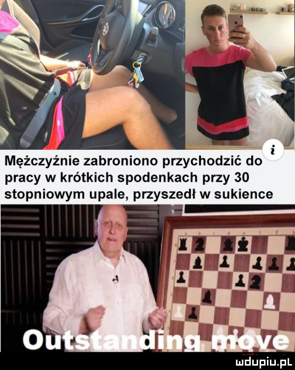 ł. mężczyźnie zabroniono przychodzić do pracy w krótkich spodenkach przy    stopniowym upale przyszedł w sukience