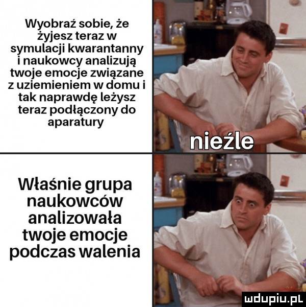 wyobraź sobie ze żyjesz teraz w i naukowcy analizują twoje emocje związane z uziemieniem w domu i tak naprawdę leżysz teraz podłączony do aparatury właśnie grupa naukowców analizowała twoje emocje podczas walenia