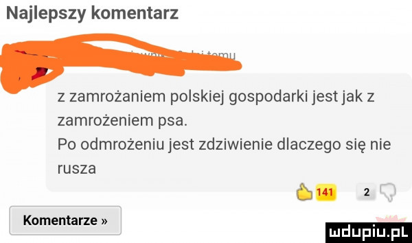 najlepszy komentarz z zamrażaniem polskiej gospodarki jestjak z zamrożeniem psa. po odmrożeniu jest zdziwienie dlaczego się nie rusza łeż komentarze