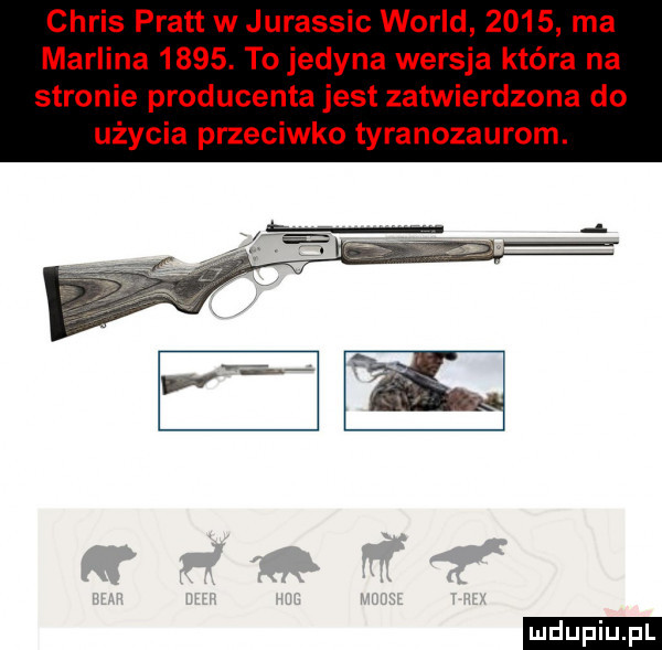 chris pratt w jurassic wored      ma marlina     . tojedyna wersja która na stronie producenta jest zatwierdzona do użycia przeciwko tyranozaurom. ludu iu. l