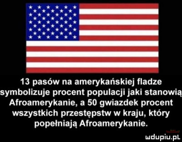 pasów na amerykańskiej fladze symbolizuje procent populacji jaki stanowią afroamerykanie a    gwiazdek procent wszystkich przestępstw w kraju który popełniają afroamerykanie