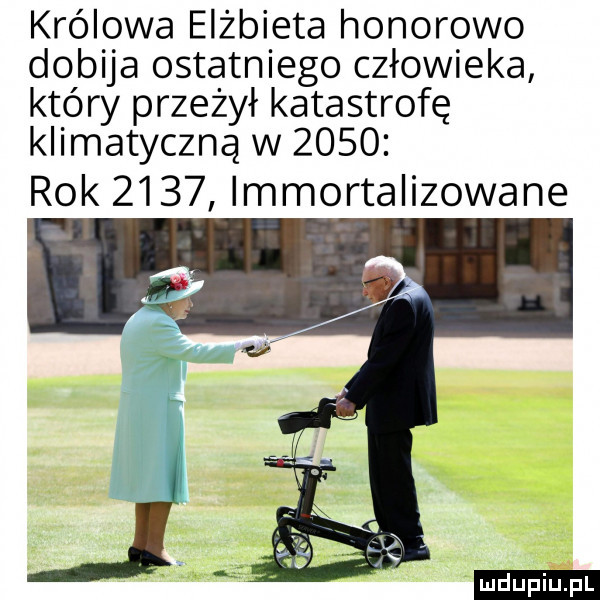 królowa elżbieta honorowo dobija ostatniego człowieka który przeżył katastrofę klimatyczną w      rok      immortalizowane ludu iu. l