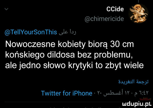 ccide chlmenade tellyoursonthis lu nowoczesne kobiety biorą    cm końskiego dildosa bez problemu ale jedno słowo krytyki to zbyt wiele maa au twitter for iphone y a a r wav