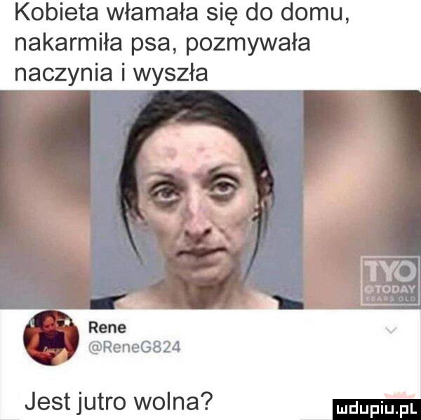 kobieta włamała się do domu nakarmiła psa pozmywała naczynia i wyszła rene renegbza jest jutro wolna dupium