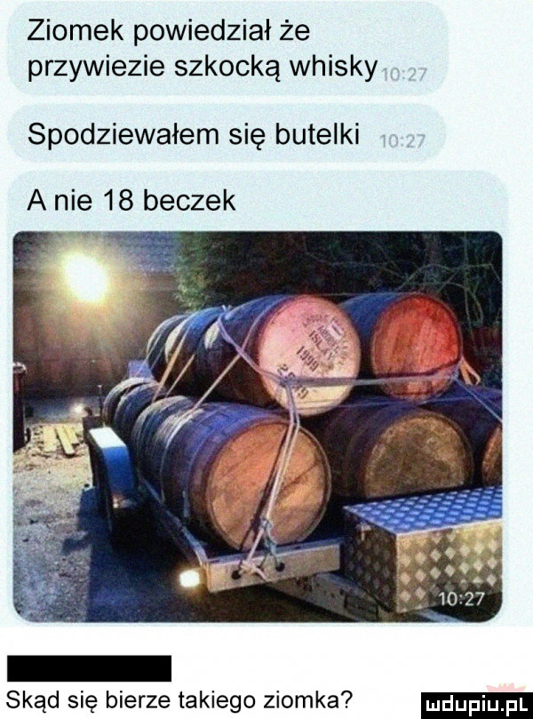 ziomek powiedział że przywiezie szkocką whisky spodziewałem się butelki a nie    beczek skąd się bierze takiego ziomka