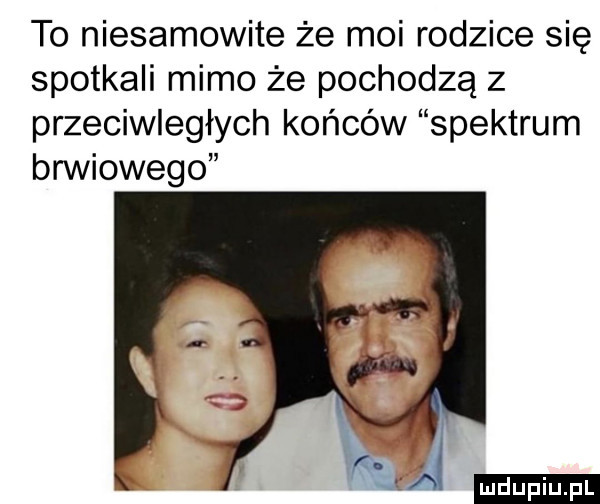 to niesamowite że moi rodzice się spotkali mimo że pochodzą z przeciwległych końców spektrum brwiowego