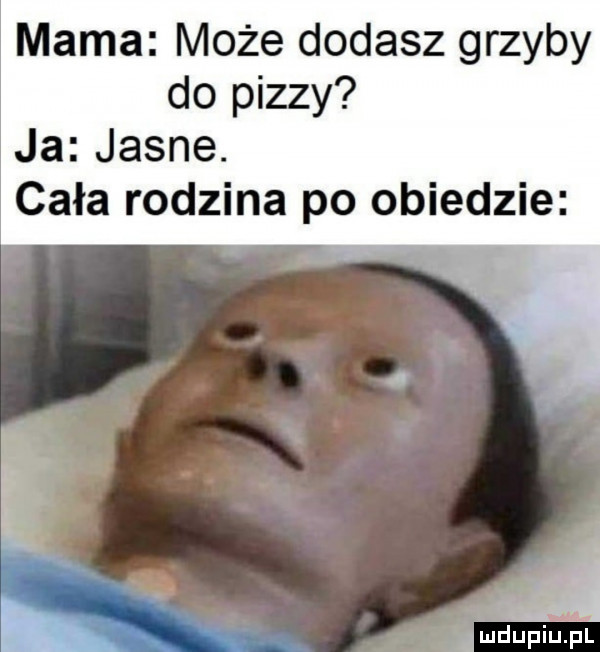 mama może dodasz grzyby do pizzy ja jasne. cała rodzina po obiedzie dmdupiupl