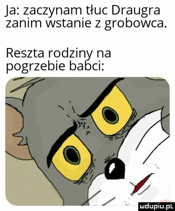 ja zaczynam tłuc draugra zanim wstanie z grobowca. reszta rodziny na pogrzebie babci