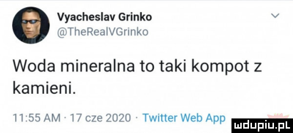 vyacheslav glinko v therealvgrmko woda mineralna to taki kompot z kamieni. h    am    cze      twitter web aap mduplu pl