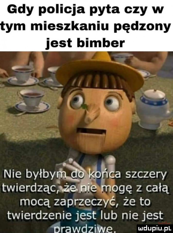 gdy policja pyta czy w ym mieszkaniu pędzony jest bimber nie byłbyńkśkohła szczery twierdząc nie. emogę z całą mocą zaprzeczyć że to twierdzenie jest lub nie jest orawdziwe. wdaniu pl