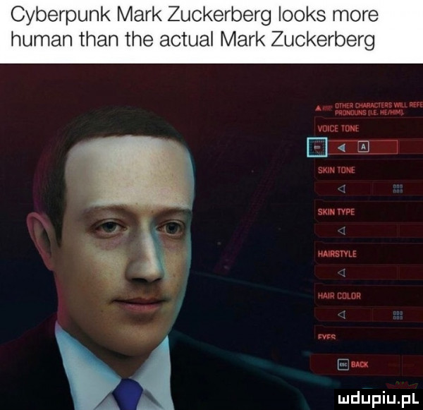cyberpunk mark zuckerberg looks more human tran tee actuar mark zuckerberg mmum v   j. wn w  er w xv w. abakankami w u w flux a