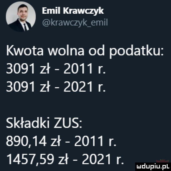 emil krawayk krawczynie m i   kwota wolna od podatku      zł      r.      zł      r. składki zus        zł      r.         zł      r