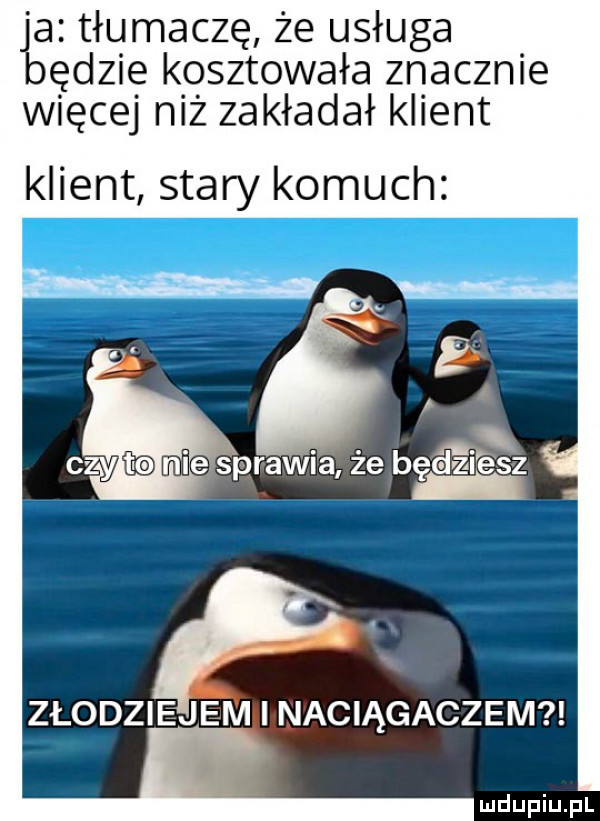 ja tłumaczę że usługa będzie kosztowała znacznie więcej niż zakładał klient klient stary komuch e m. c mńes rewia żab dzies z px złodziejem inaciągaczem