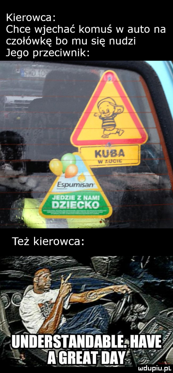 kierowca chce wjechać komuś w auto na czołówkę bo mu się nudzi jego przeciwnik