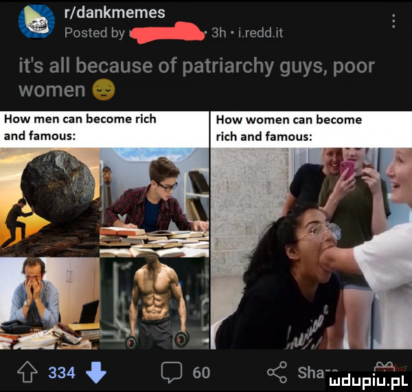 r dankmemes posted by i  h i reed it it s all because of patriarchy grys. psor wojen hiw men cen become rich hiw wojen cen become and famous rich and famous