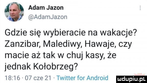 adam jazon adamjazon gdzie się wybieracie na wakacje zanzibar malediwy hawaje czy macie aż tak w chuj kasy że jednak kołobrzeg           cze   l timer for android