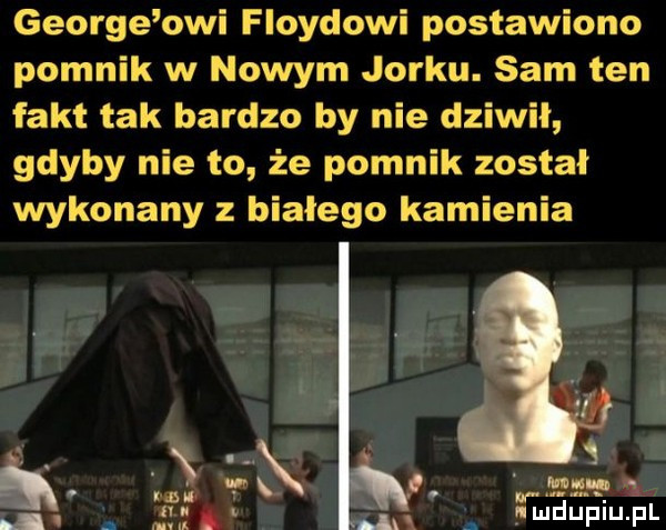 george owi floydowi postawiono pomnik w nowym jorku. sam ten fakt tak bardzo by nie dziwił gdyby nie to że pomnik został wykonany z białego kamienia