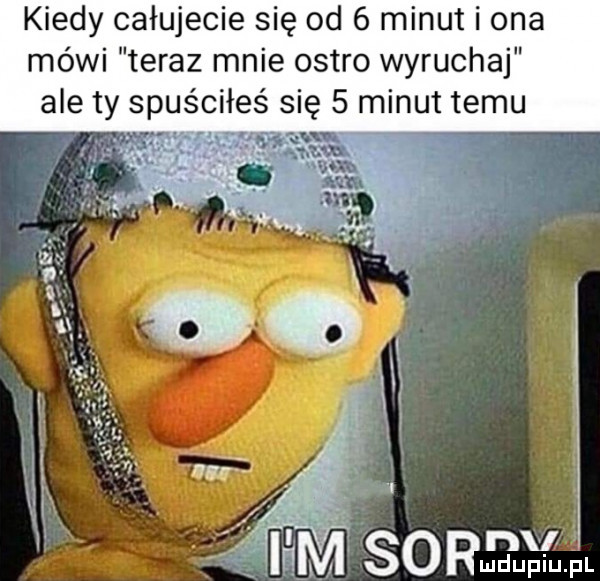 kiedy całujecie się od   minut i ona mówi teraz mnie ostro wyruchaj ale ty spuściłeś się   minut temu