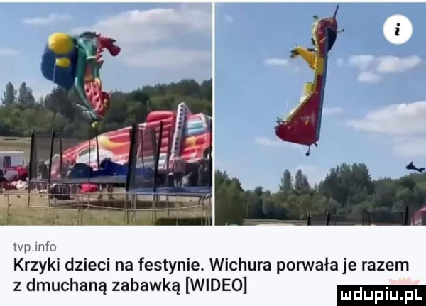 up w krzyki dzieci na festynie. wichura porwała je razem z dmuchaną zabawką wideo