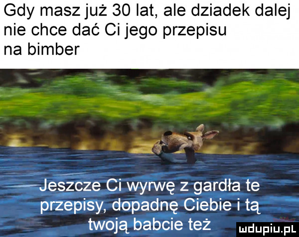 gdy maszjuż    lat ale dziadek dalej nie chce dać ci jego przepisu na bimber a i jeśieze ci wyrwę z gardła te przepisy dopadnę ciebie i tą twoją babcie też faul