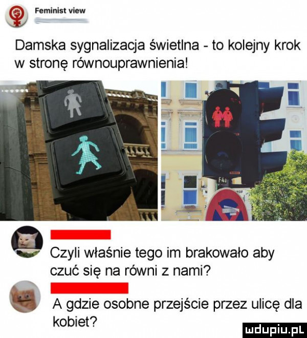 fimmlsl wm damska sygnalizacja świetlna to kolejny krok w stronę równouprawnienia lal czyli właśnie tego im brakowalo aby czuć się na równi z nami a gdzie osobne przejście przez ulicę dla   kotlet