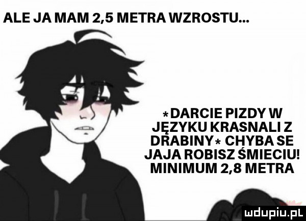 ale ja mam     metra wzrostu. darcie pizdyw języku krasnali z drabiny chyba se jaja robisz smieciu minimum     metra