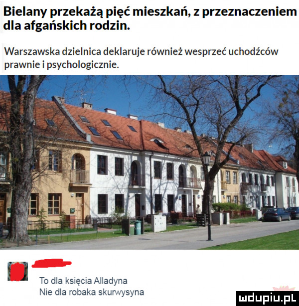 bielany przekażą pięć mieszkań z przeznaczeniem dla afgańskich rodzin. warszawska dzlelnlca deklaruje również wesprzeć uchodźców prawnie i psychologicznie. to dla księcia alladyna nie dla robaka skun y ysyna