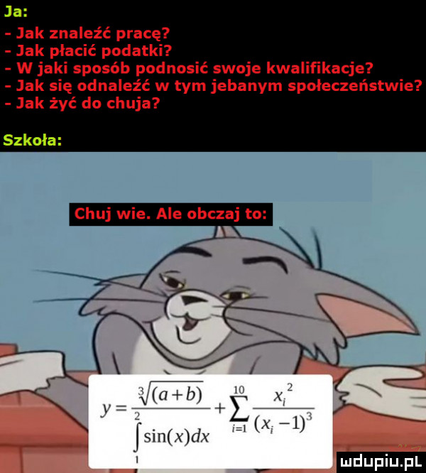 ja jak znaleźć pracę jak płacić podatki w jaki sposób podnosić swoje kwalifikacje jak się odnaleźć w tym jebanym społeczeństwie jak żyć do chuja szkoła chuj wie. ale obczaj to. uh fo mm l