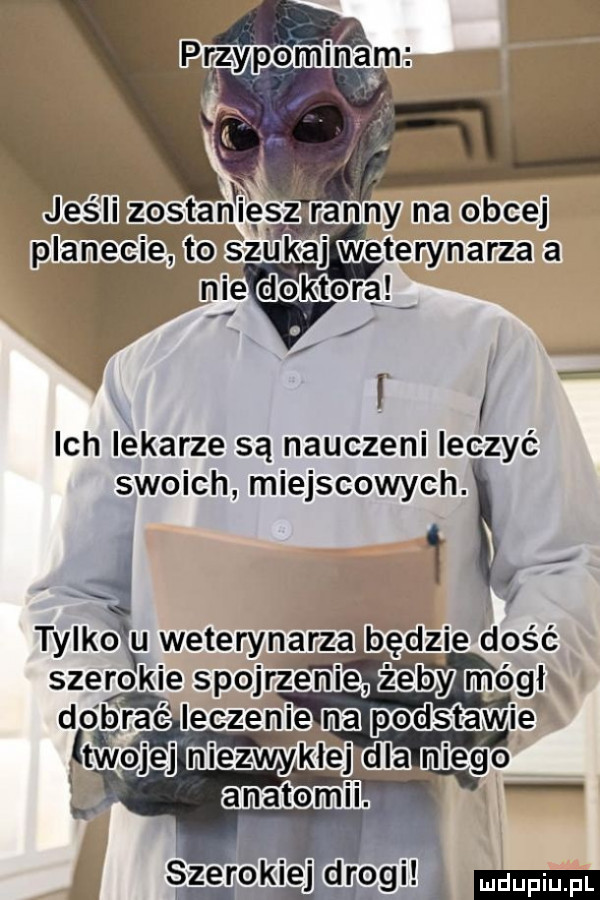 j elz ranny na obcej planecie to zuk aj weterynarza a r pie doktora if i ich lekarze są nauczeni leczyć swoich miejscowych. t f   tylko u weterynarza będzie dość szerxokle spcjrzenle mo g