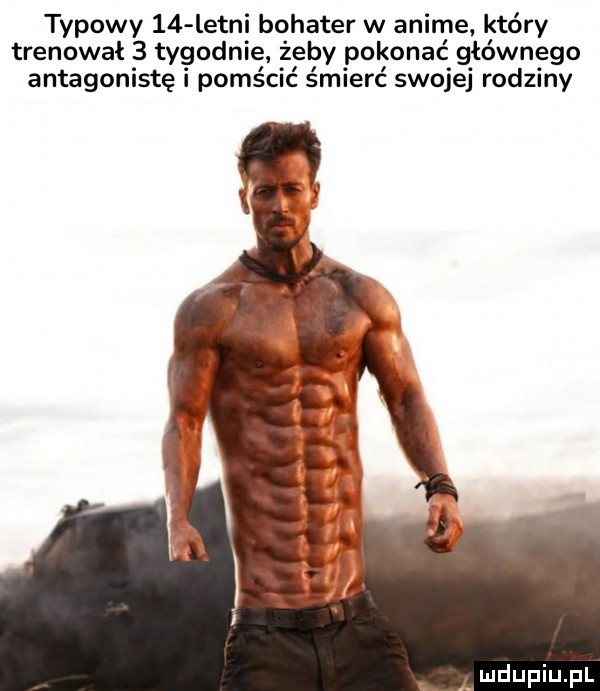 typowy    letni bohater w anime który trenował   tygodnie żeby pokonać głównego antagonistę i pomścić śmierć swojej rodziny