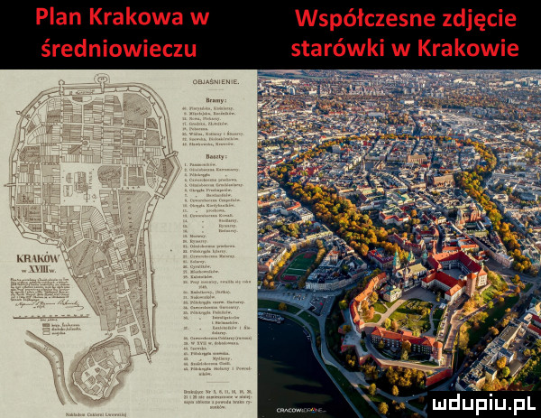 plan krakowa w współczesne zdjęcie średniowieczu starówki w krakowie ludupiu. pl