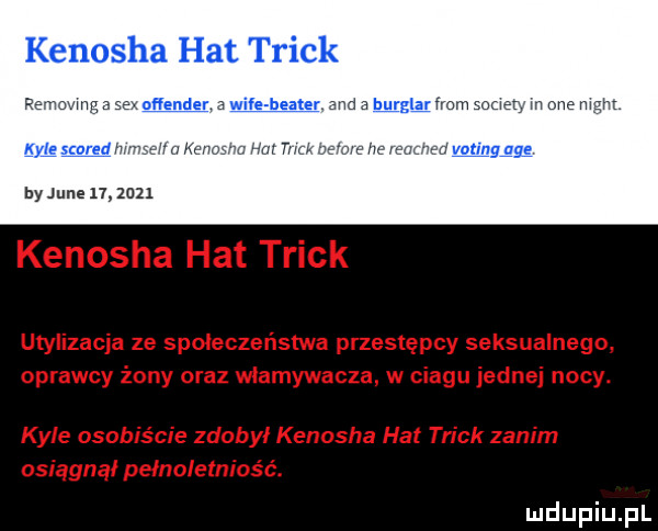 kenosha hat trick by jane     a