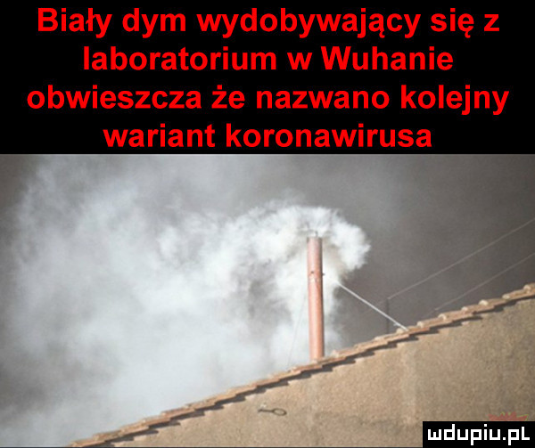 biały dym wydobywający się z laboratorium w wuhanie obwieszcza że nazwano kolejny wariant koronawirusa