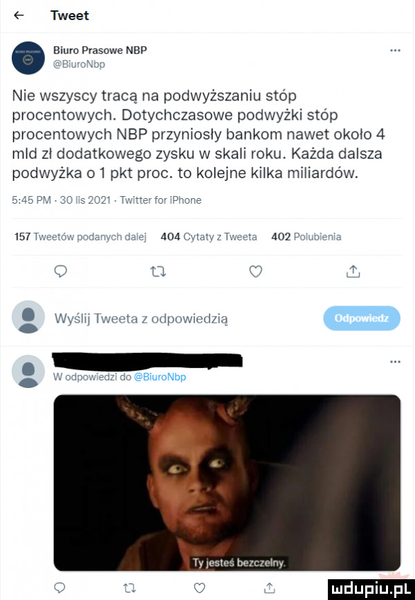 tweet o biuro prasowe nbp nie wszyscy tracą na podwyższeniu stóp procentowych. dotychczasowe podwyżki stóp procentowych nbp przyniosły bankom nawet około   rad zł dodatkowego zysku w spah roku. każda dalsza podwyżka o  pkt proc. to ko ejże kilka miliardów