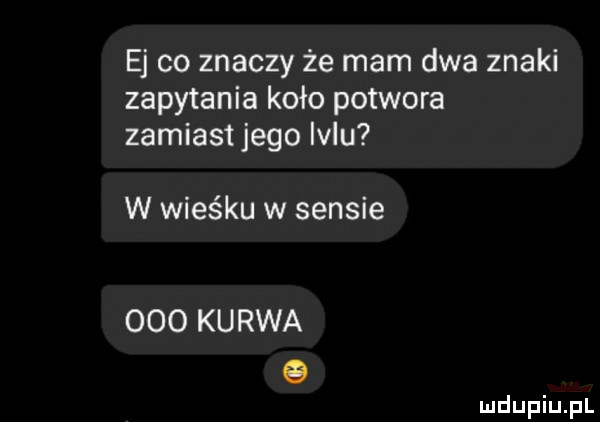 ej co znaczy że mam dwa znaki zapytania koło potwora zamiastjego isiu w wieśku w sensie ooo kurwa o