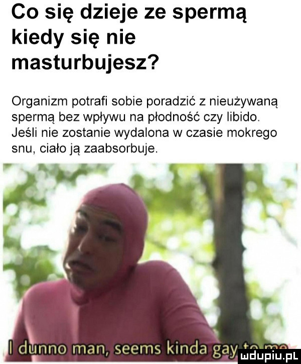 co się dzieje ze spermą kiedy się nie masturbujesz organizm potrafi sobie poradzić z nieużywaną spermą bez wpływu na płodność czy libido. jeśli nie zostanie wydalona w czasie mokrego snu ciało ją zaabsorbuje