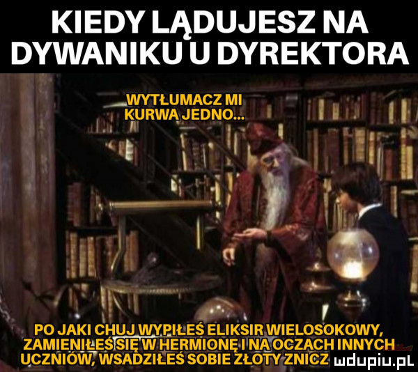 kiedy ląduj elz na dywaniku u dyrektora wax mxgesaxr. abakankami i bc  h iii w f. i.   i   p  jaki chuj wypał eś eliksir wielosokowv. zamieniłeś się w hermionę i mą oczach innych uczniów wsadzlleś sople zlótv znicz luleflllj. fl